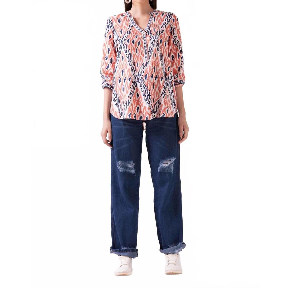 NEW ASH & EDEN nehara stand collar top in coral
